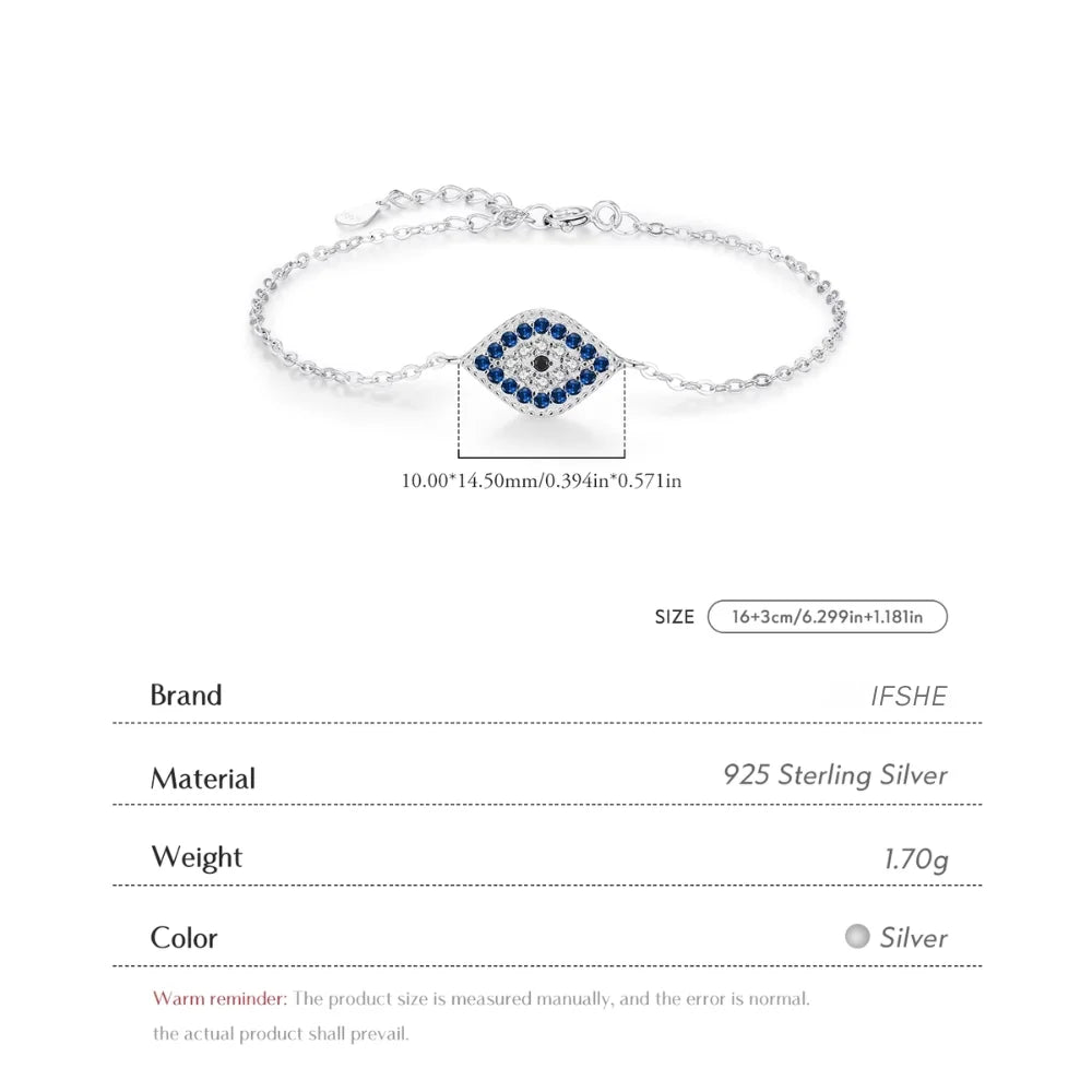 Sterling Silver Evil Eye Bracelet with Zircon - Turkish Lucky Eye Charm for Women