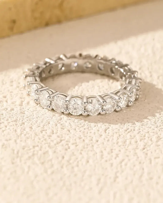 Slim moissanite eternity band ring in 925 sterling silver