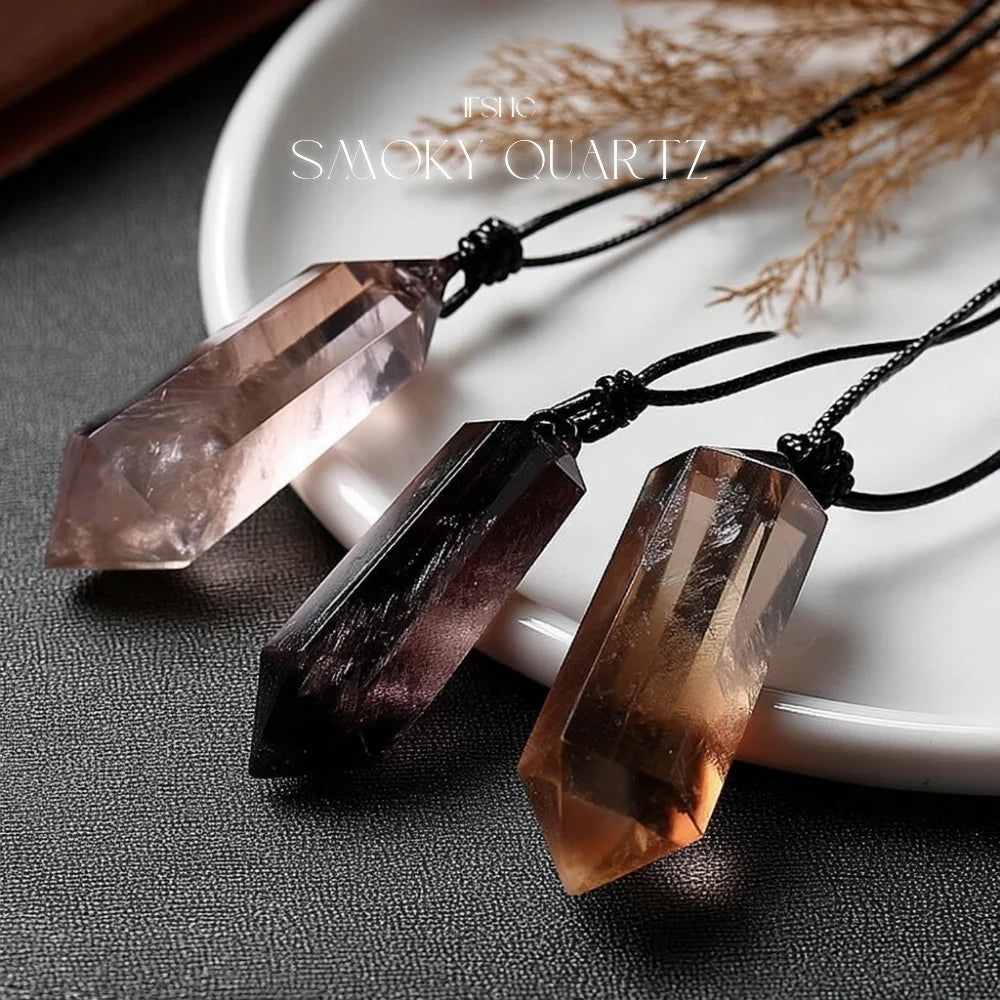 Smoky Quartz Double Point Pendant Necklace - Healing Crystal Necklace