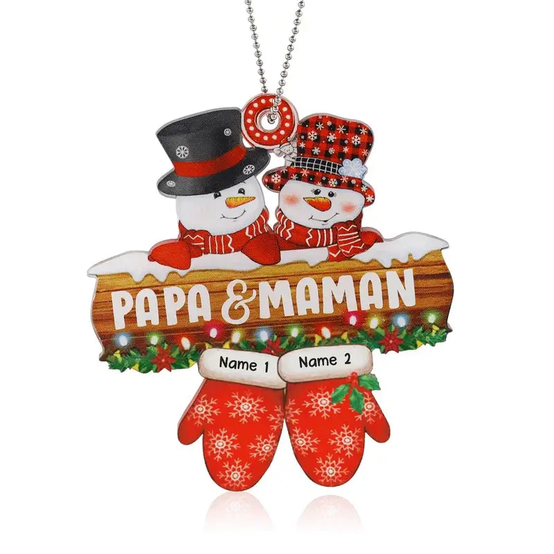 Snowman Family Personalised Christmas Ornament with Engraved 2-6 Names