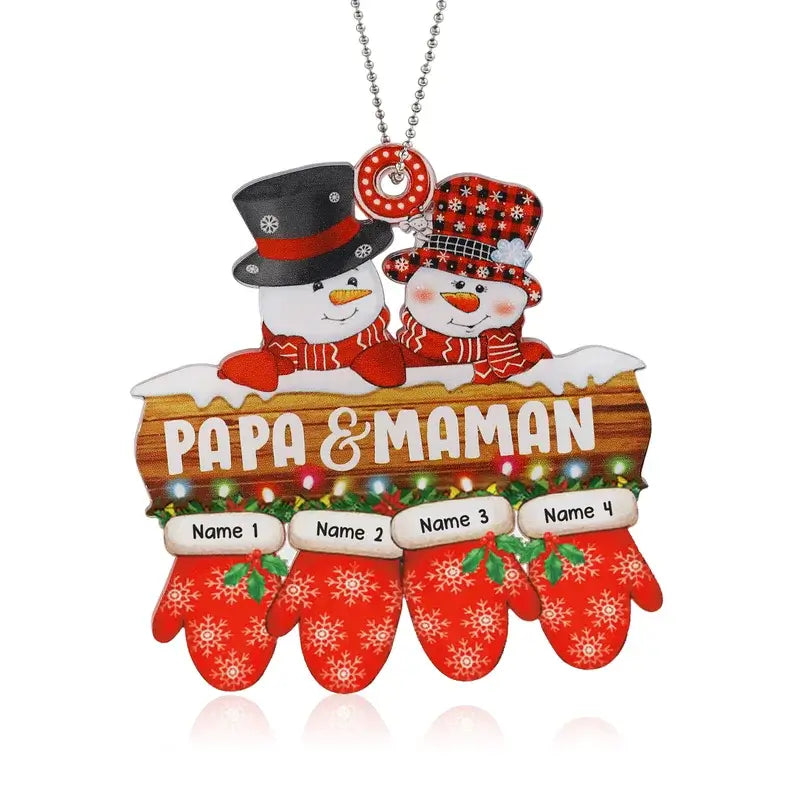 Snowman Family Personalised Christmas Ornament with Engraved 2-6 Names