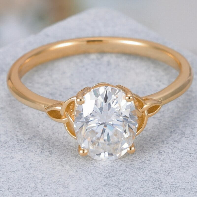 Solitaire Oval Moissanite Ring Sterling Silver with Yellow Gold Plated
