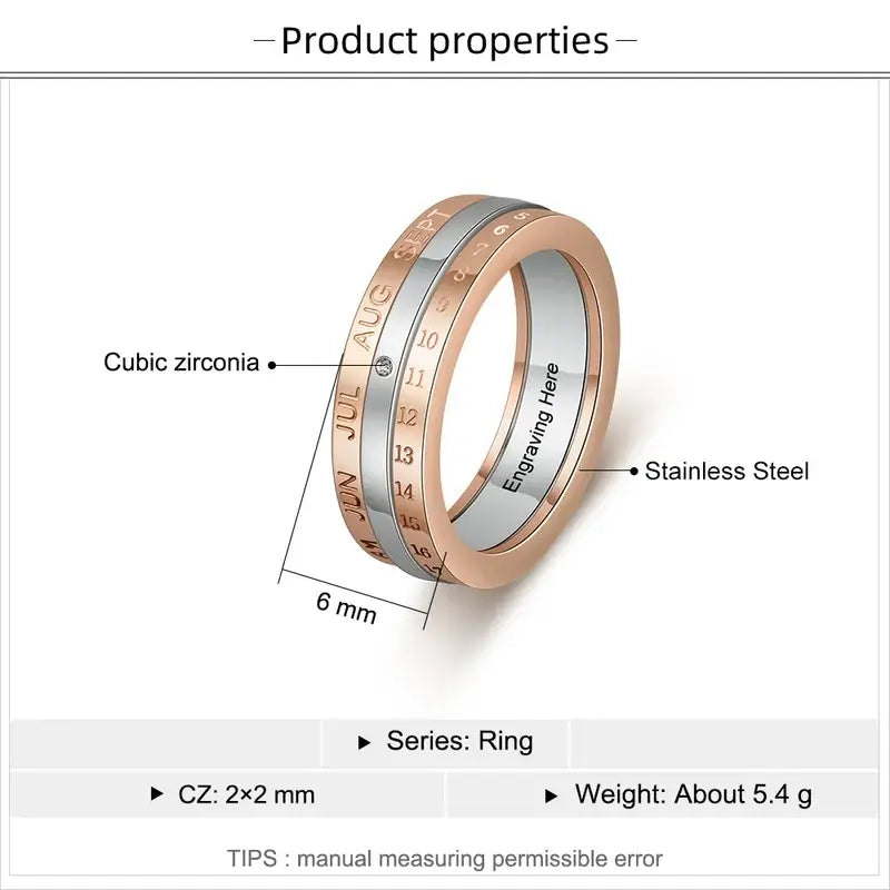 Special Date Fidget Ring | Anxiety Ring with Engraving | Spinner Ring 2 Colours