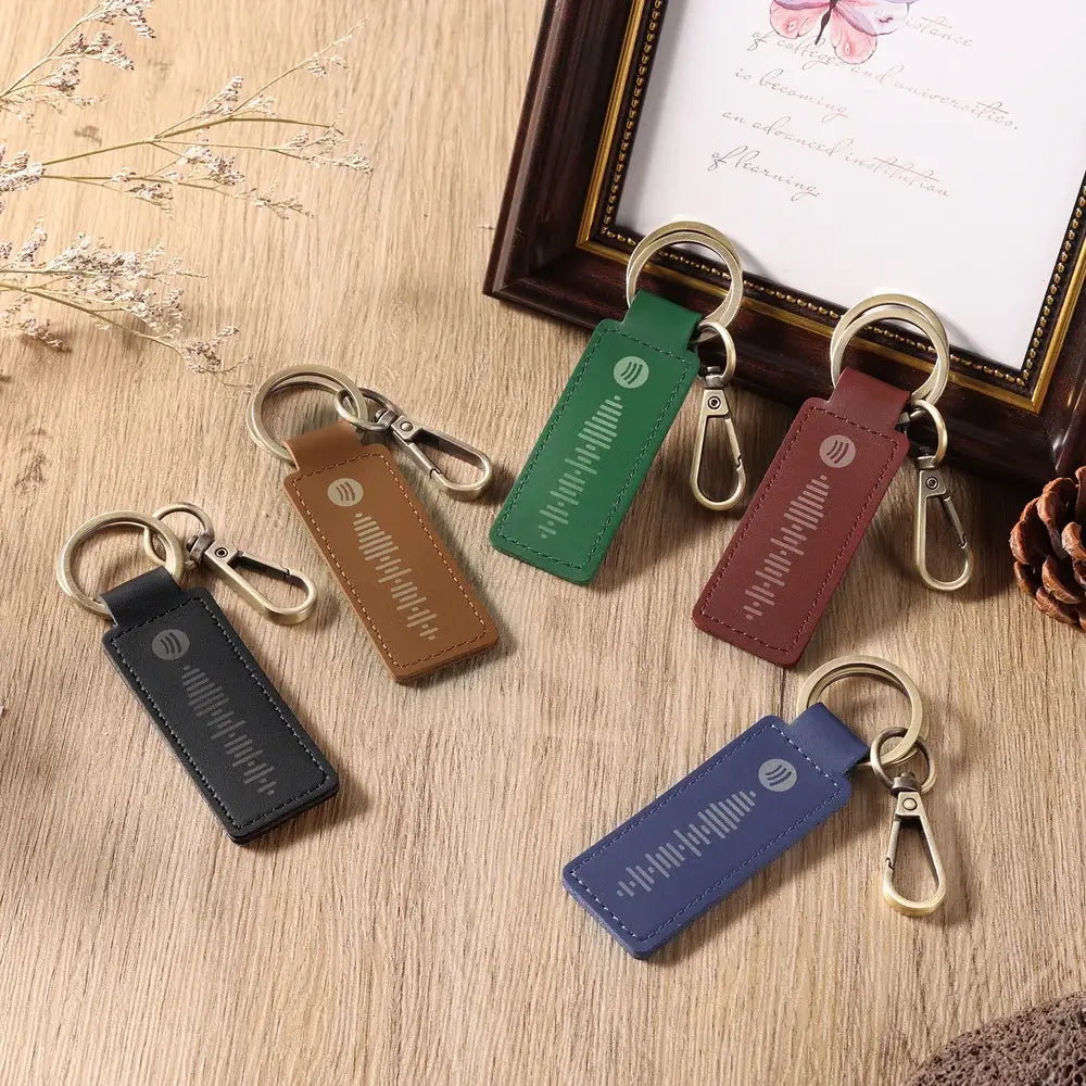 Spotify Code Personalised Keyring, Leather Customised Keyrings 5 Colours