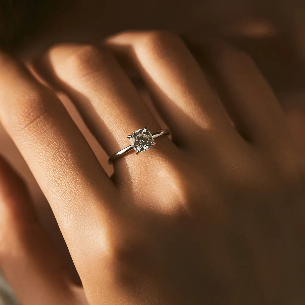 Square Cushion Cut Moissanite Ring in Sterling Silver