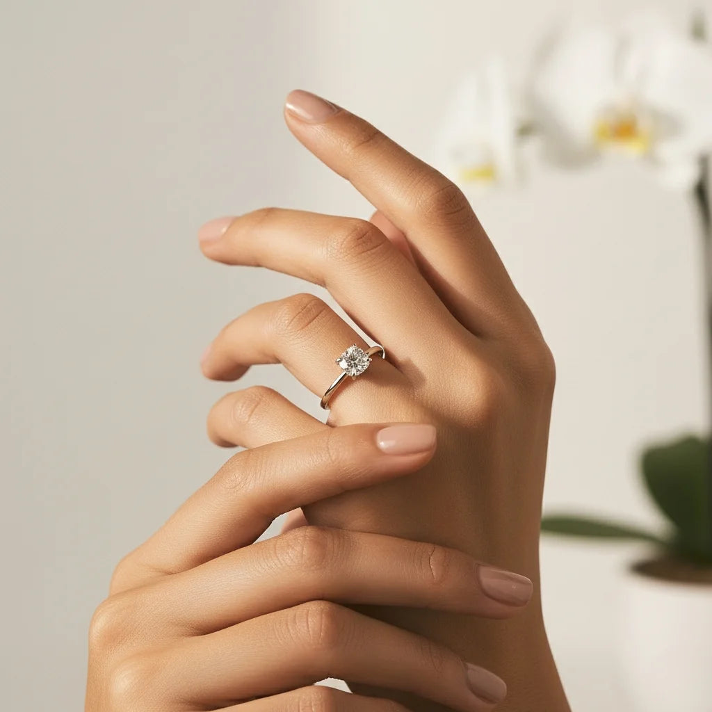Square Cushion Cut Moissanite Ring in Sterling Silver