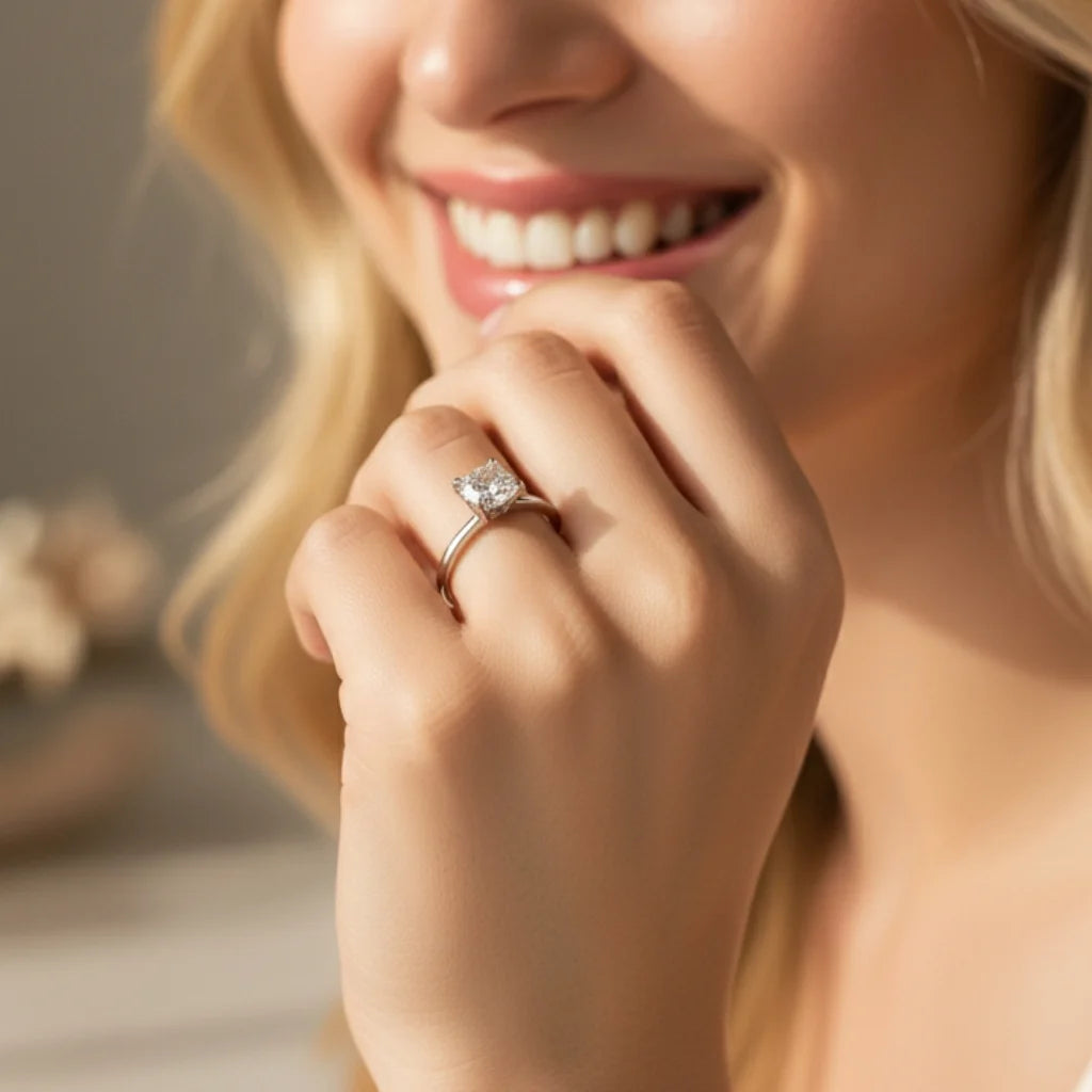 Square Cushion Cut Moissanite Ring in Sterling Silver