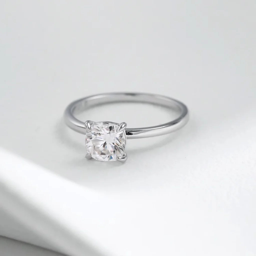 Square Cushion Cut Moissanite Ring in Sterling Silver