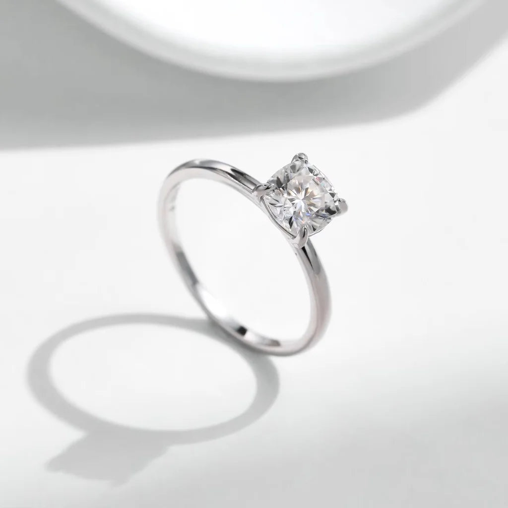 Square Cushion Cut Moissanite Ring in Sterling Silver