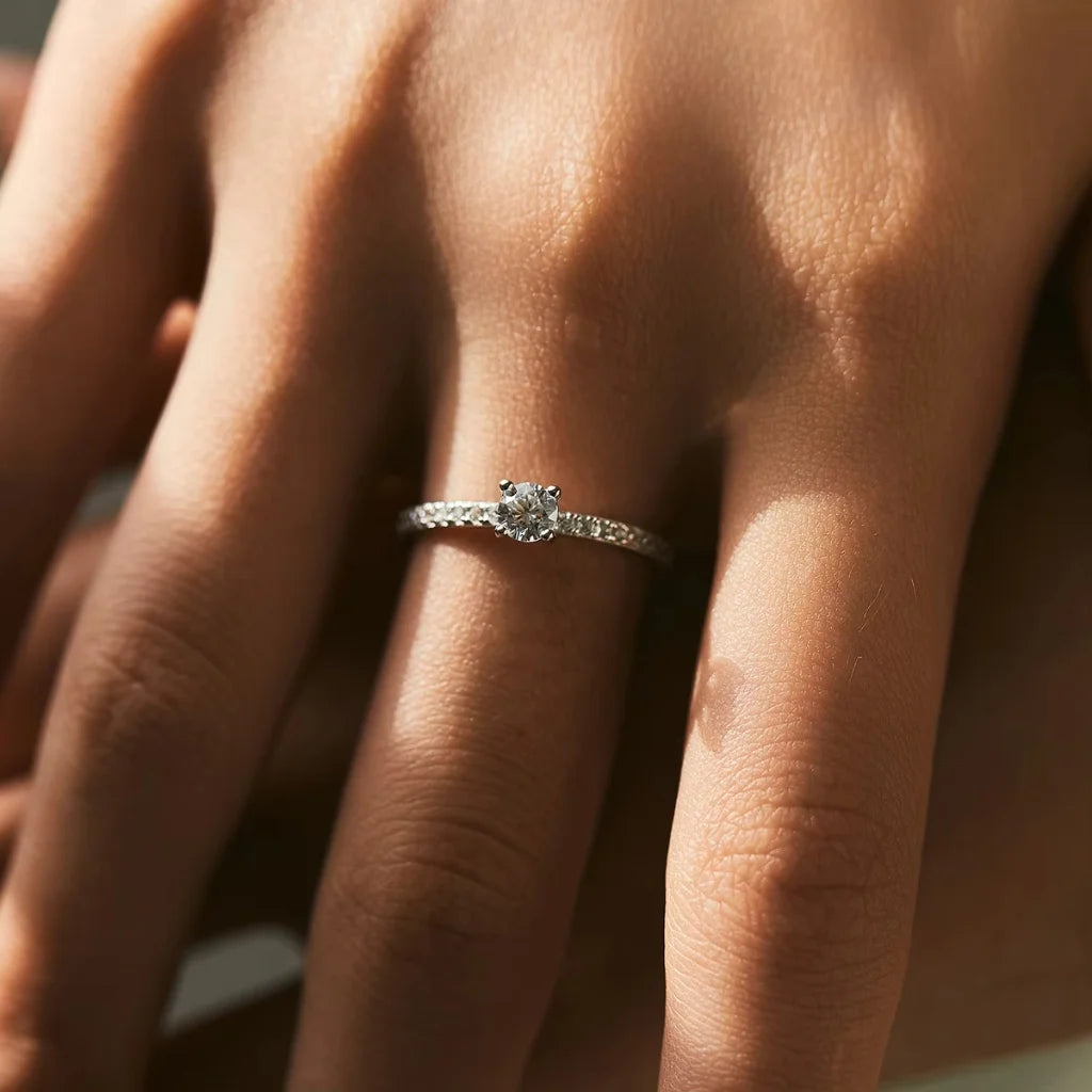Square Cut Moissanite Engagement Ring in Sterling Silver - 0.30Ct