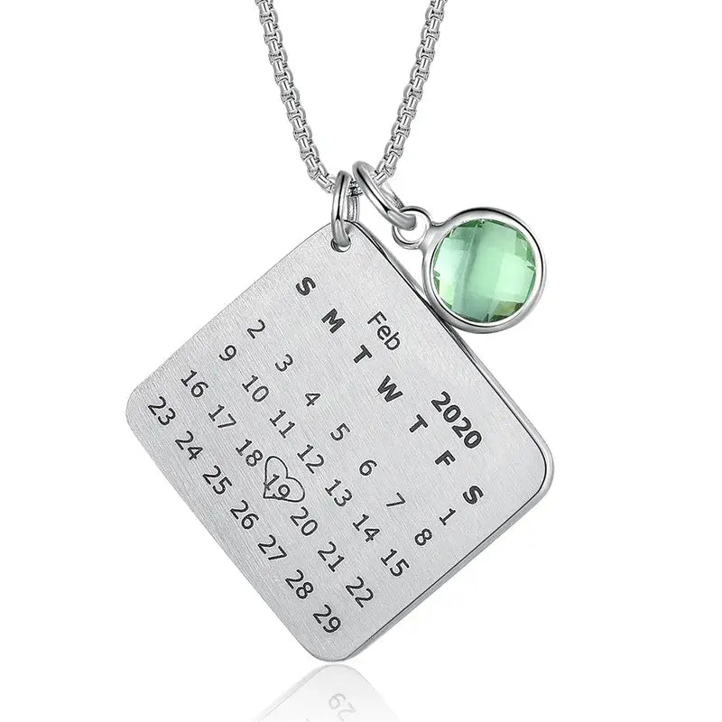 Square Pendant Personalised Photo Necklace with Birthstone | Personalised Picture Necklace with Anniversary Date