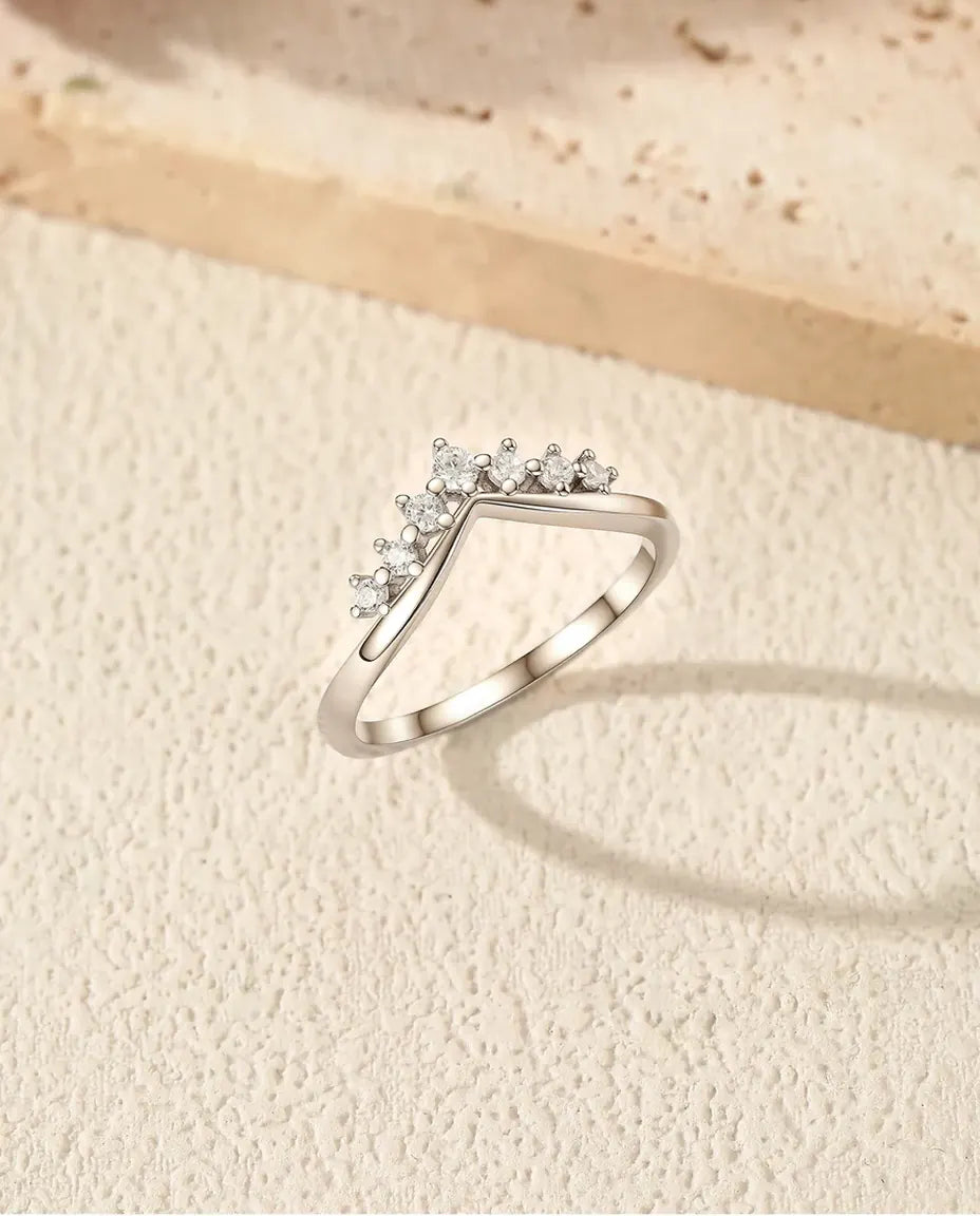 stackable crown moissanite ring in 925 sterling silver