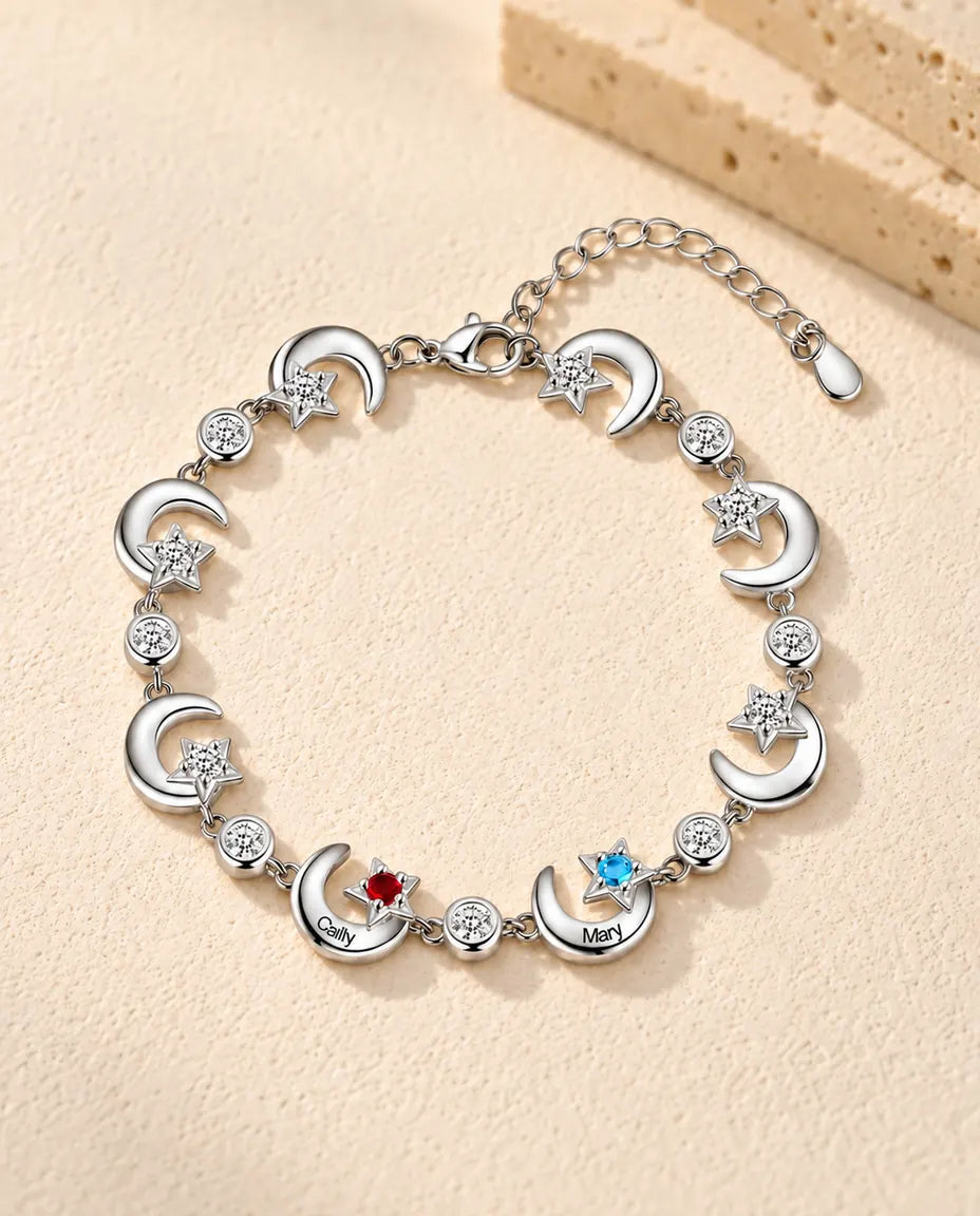 Star Moon Birthstone Bracelet - front view