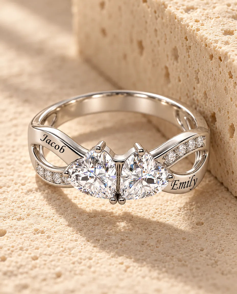 Heart Birthstone Name Ring - in sterling silver