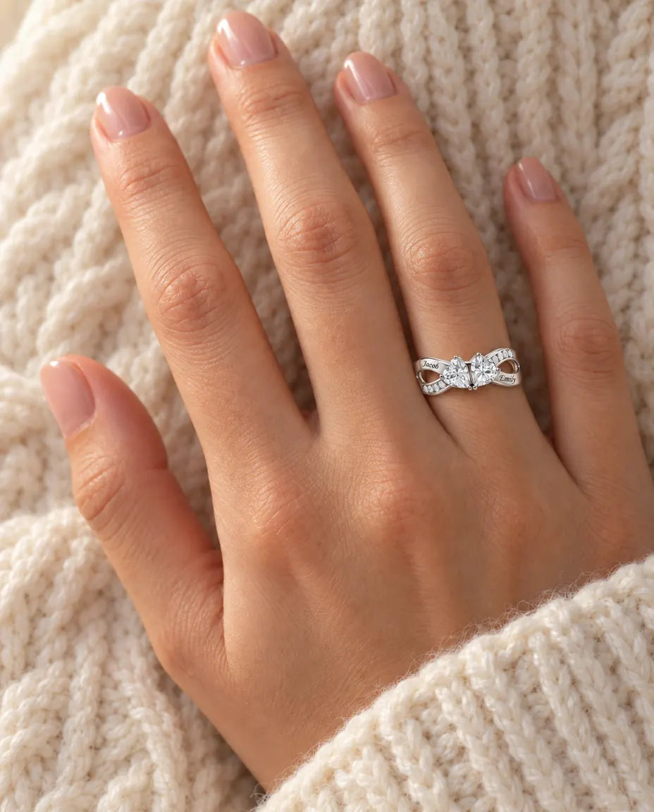 Heart Birthstone Name Ring - worn on the hand