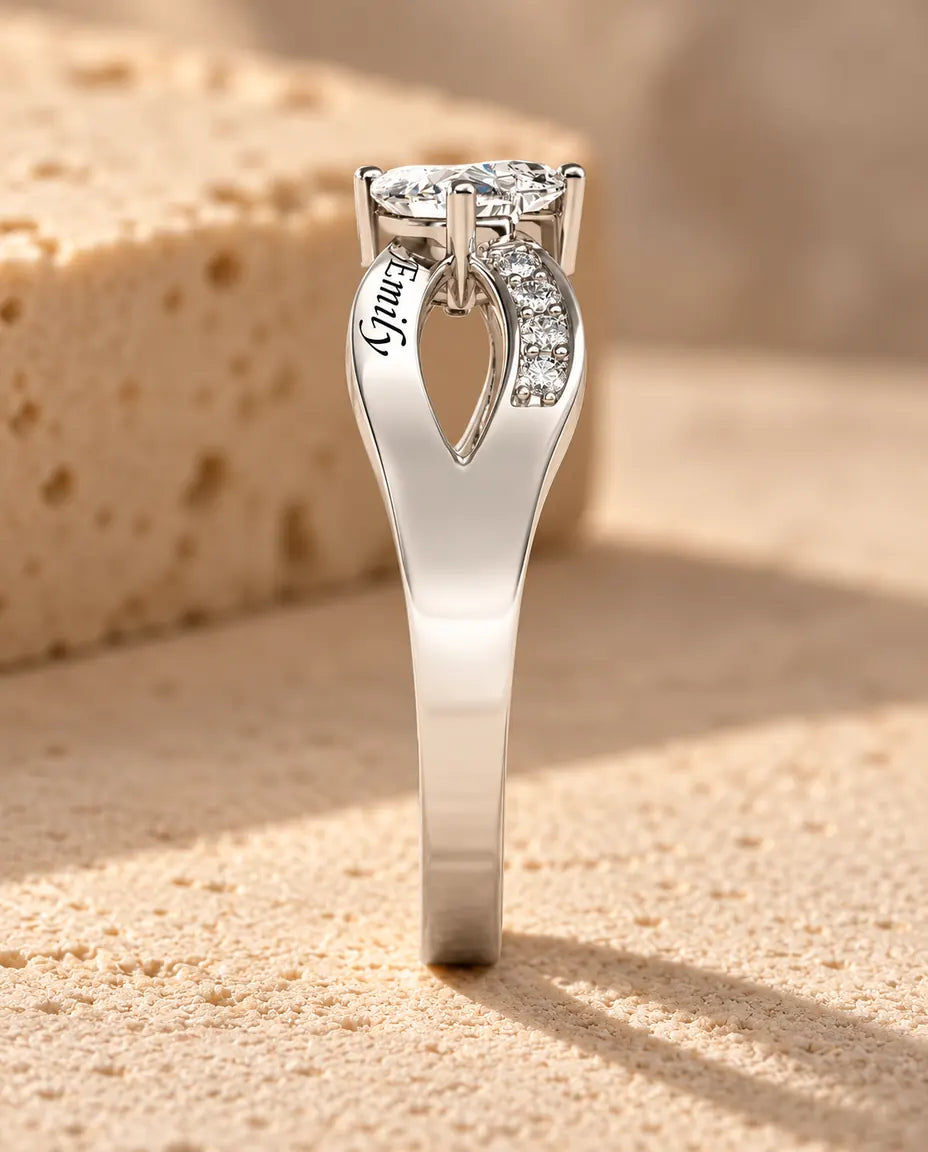 Heart Birthstone Name Ring - side profile of the setting