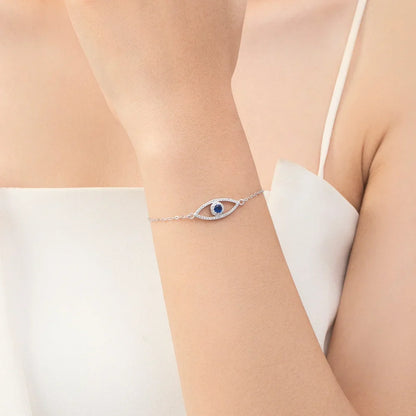 Evil Eye Bracelet - Sterling Silver Bracelet - Blue Eye of Evil Bracelet