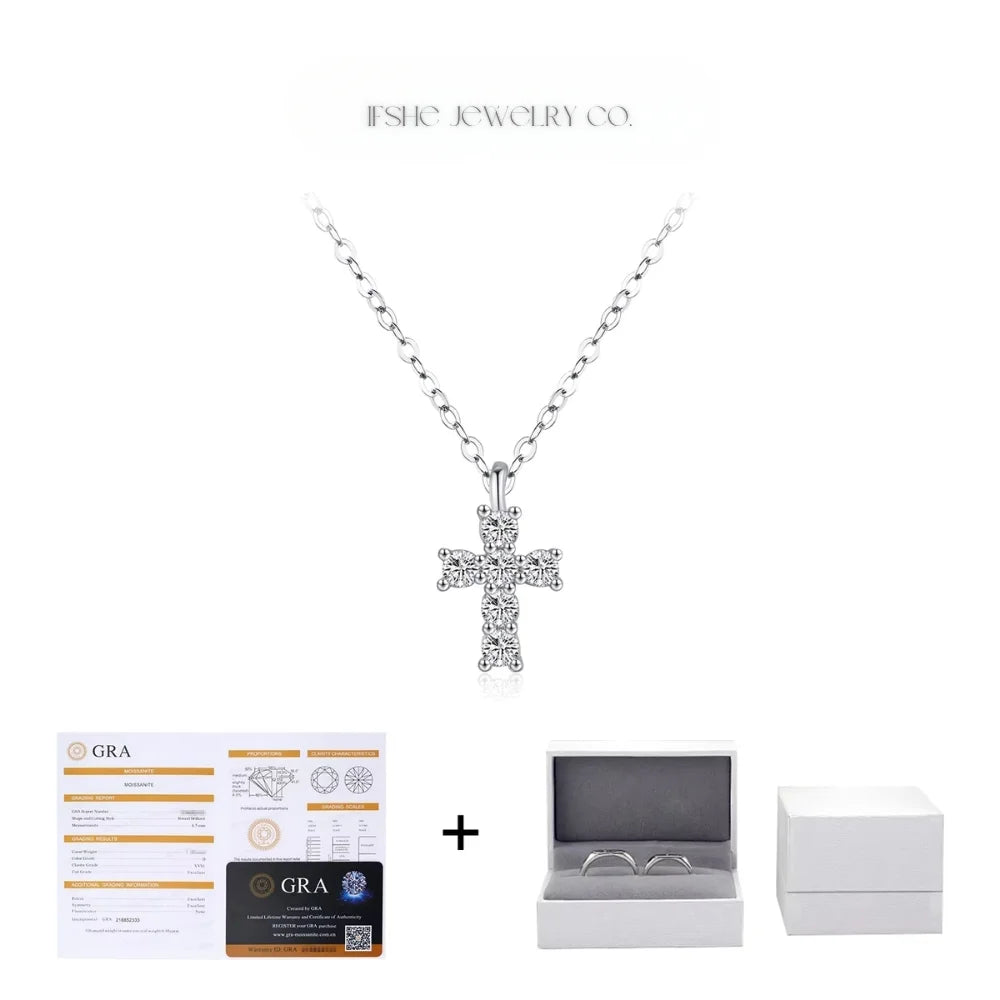 Sterling Silver Cross Necklace for Women - Silver Cross Pendant Moissanite Necklace