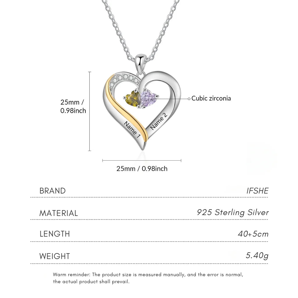 Sterling Silver Engraved Heart Necklace with Birthstones