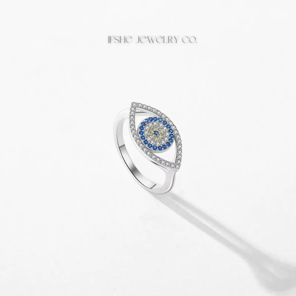 Sterling Silver Evil Eye Ring - Turkish Blue Eye Ring