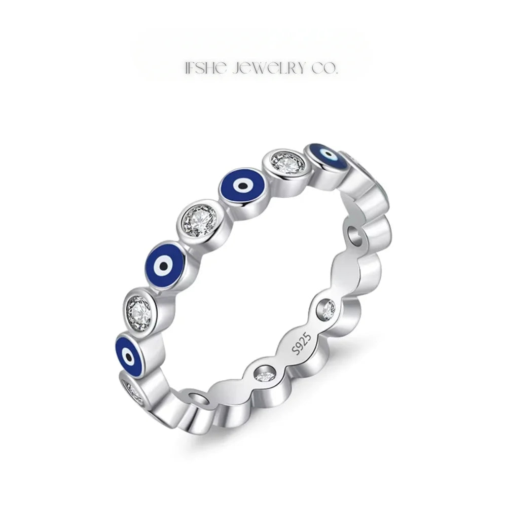 Sterling Silver Evil Eye Ring - Turkish Blue Eye Ring