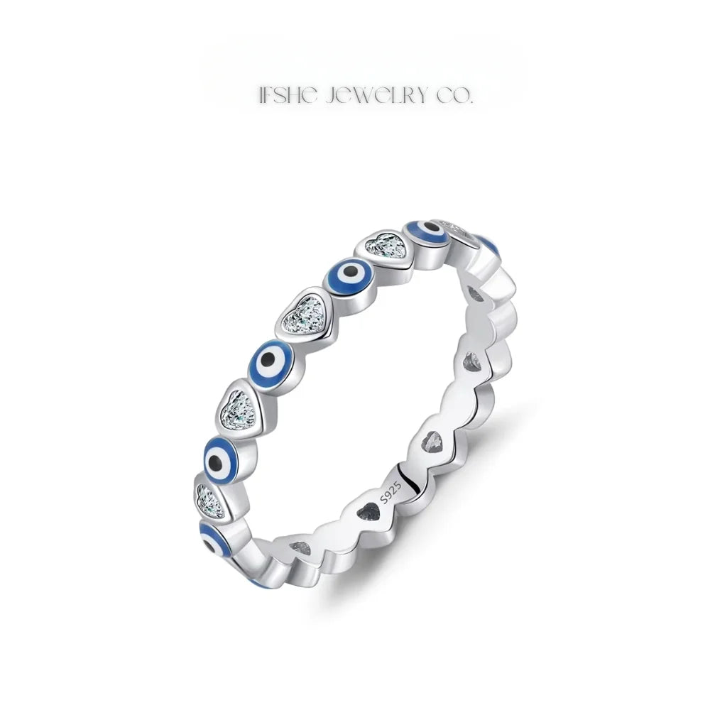 Sterling Silver Evil Eye Ring - Turkish Blue Eye Ring
