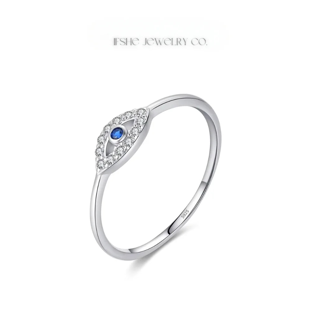 Sterling Silver Evil Eye Ring - Turkish Blue Eye Ring
