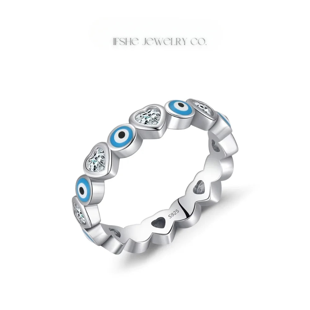Sterling Silver Evil Eye Ring - Turkish Blue Eye Ring