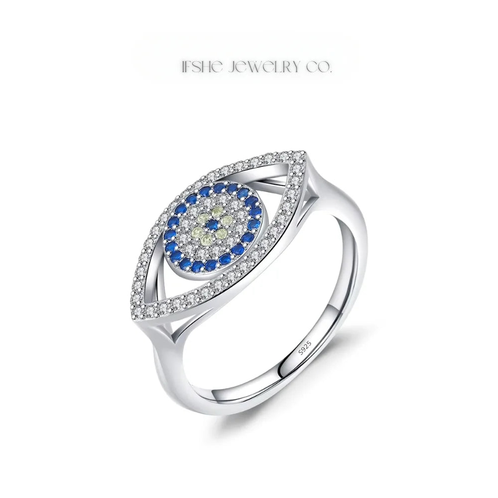 Sterling Silver Evil Eye Ring - Turkish Blue Eye Ring