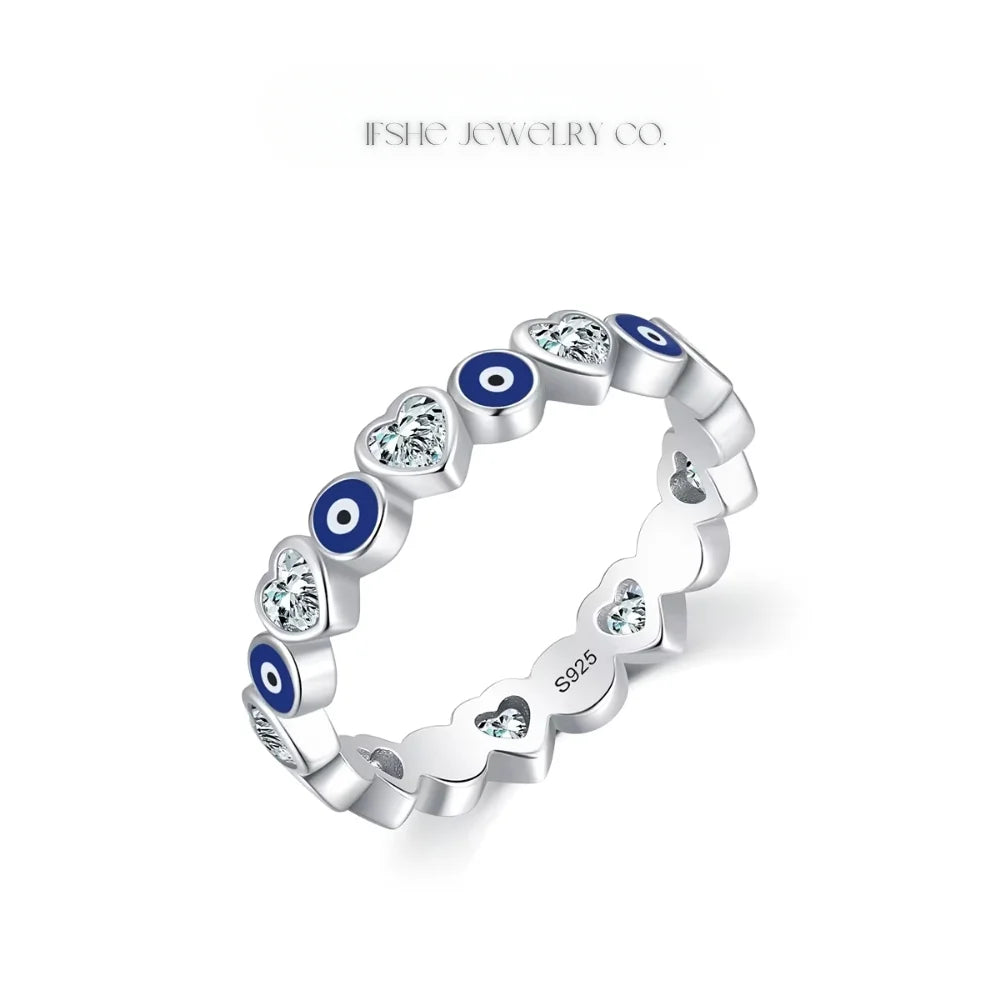 Sterling Silver Evil Eye Ring - Turkish Blue Eye Ring