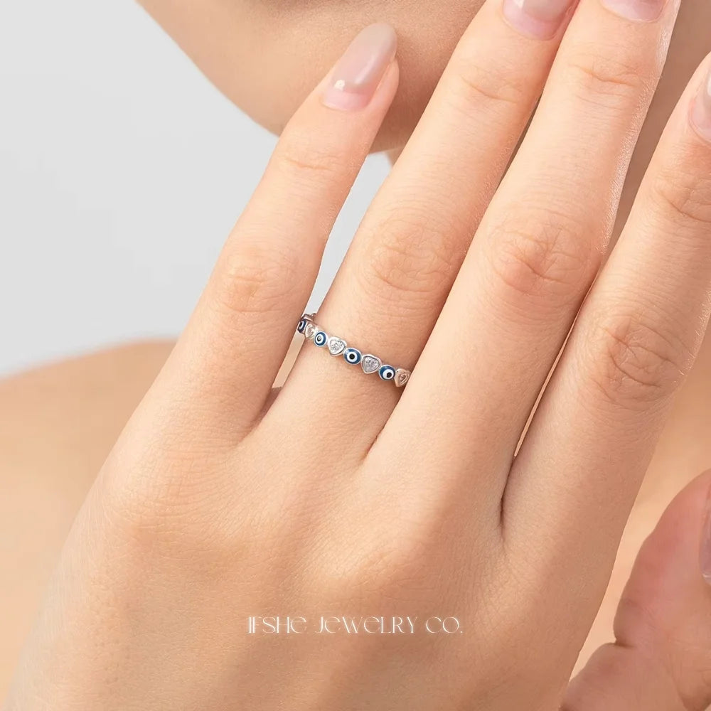 Sterling Silver Evil Eye Ring - Turkish Blue Eye Ring