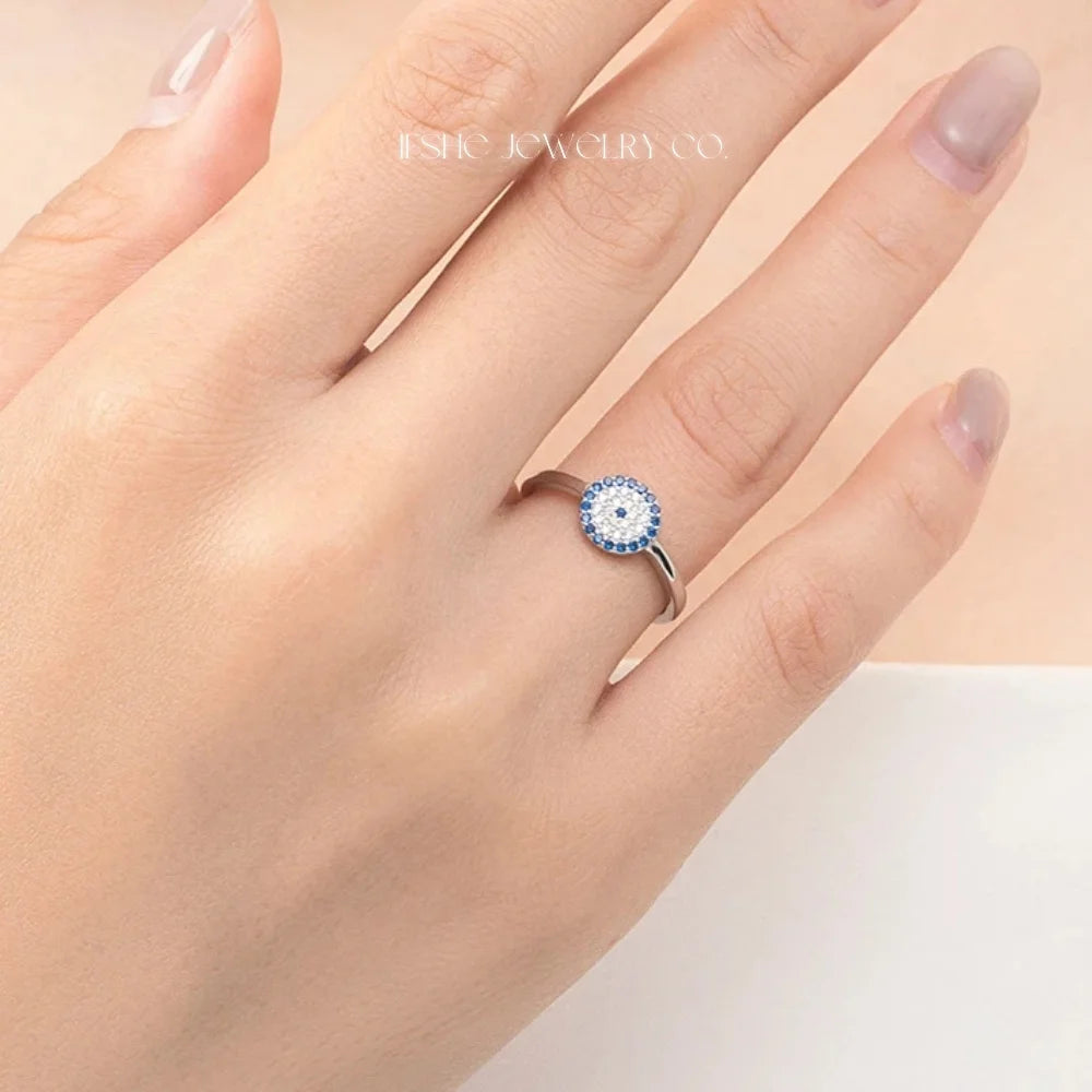 Sterling Silver Evil Eye Ring - Turkish Blue Eye Ring