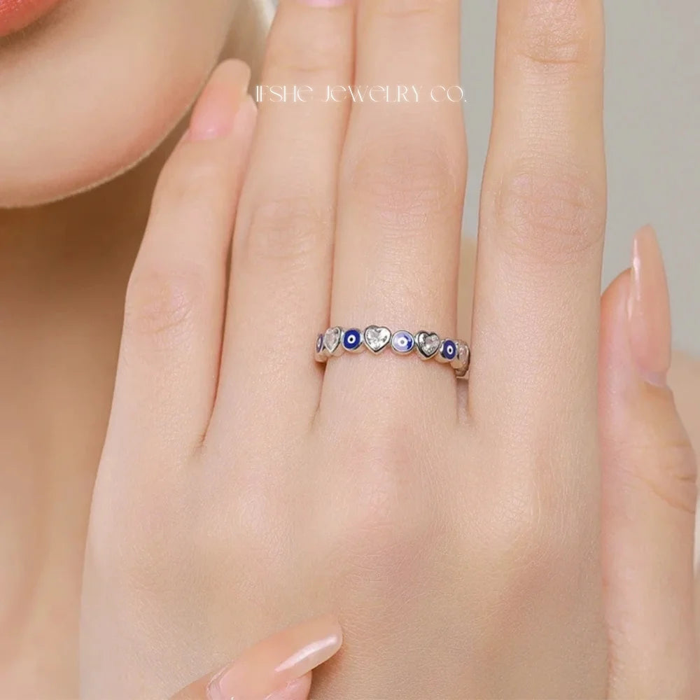 Sterling Silver Evil Eye Ring - Turkish Blue Eye Ring
