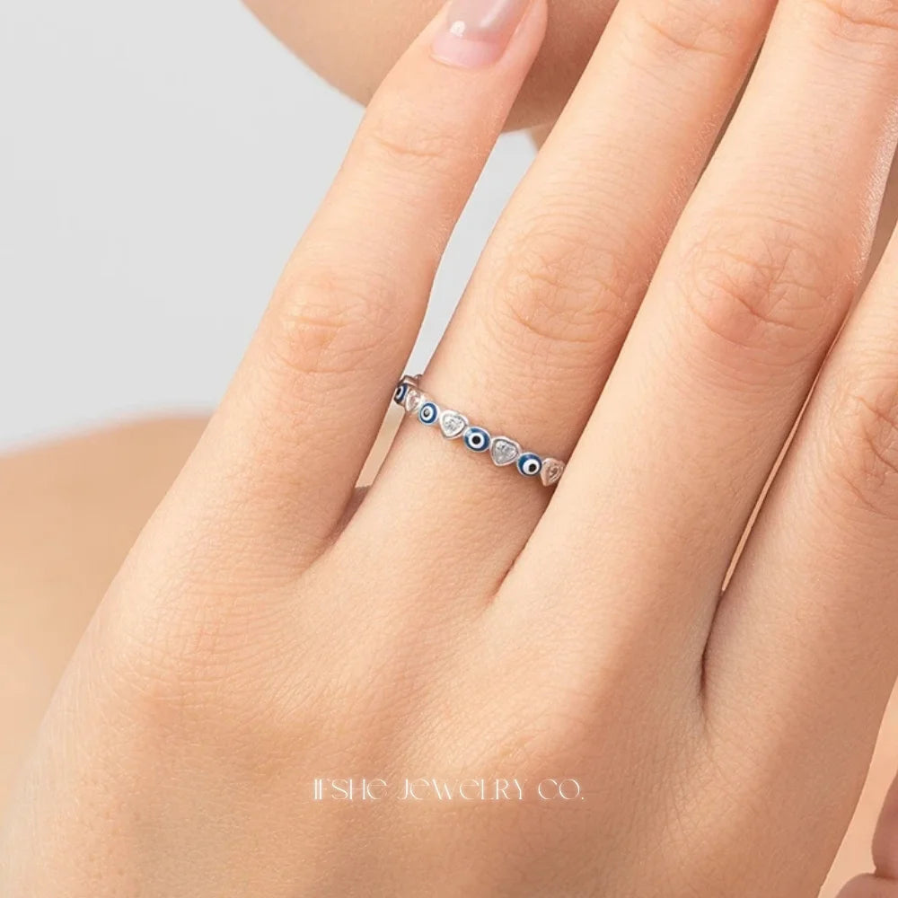 Sterling Silver Evil Eye Ring - Turkish Blue Eye Ring