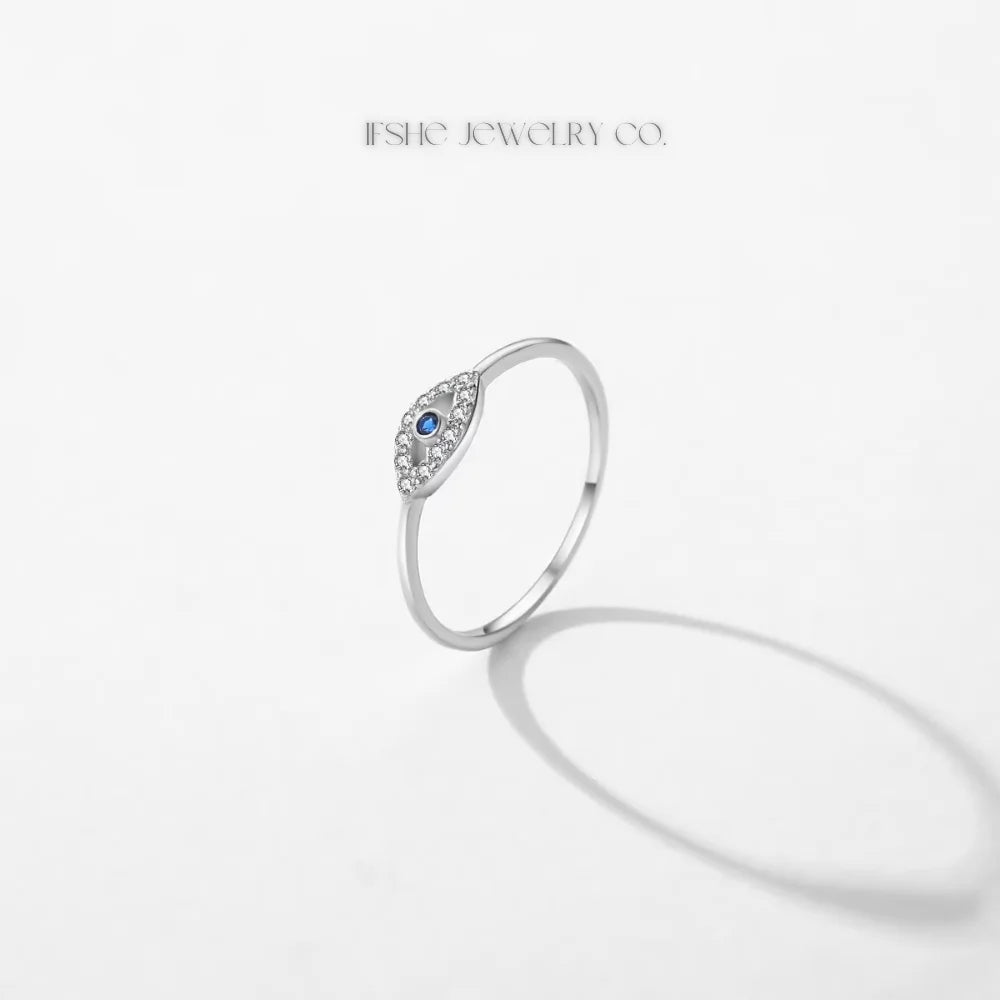Sterling Silver Evil Eye Ring - Turkish Blue Eye Ring