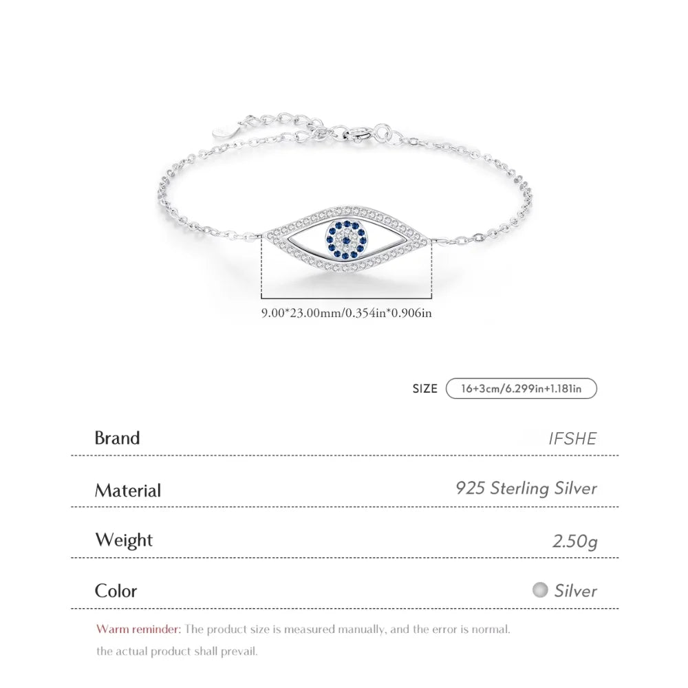 Sterling Silver Evil Eye Bracelet with Zircon - Turkish Lucky Eye Protection