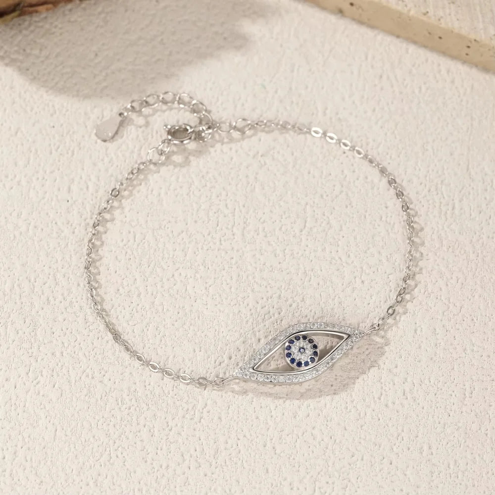 Sterling Silver Evil Eye Bracelet with Zircon - Turkish Lucky Eye Protection