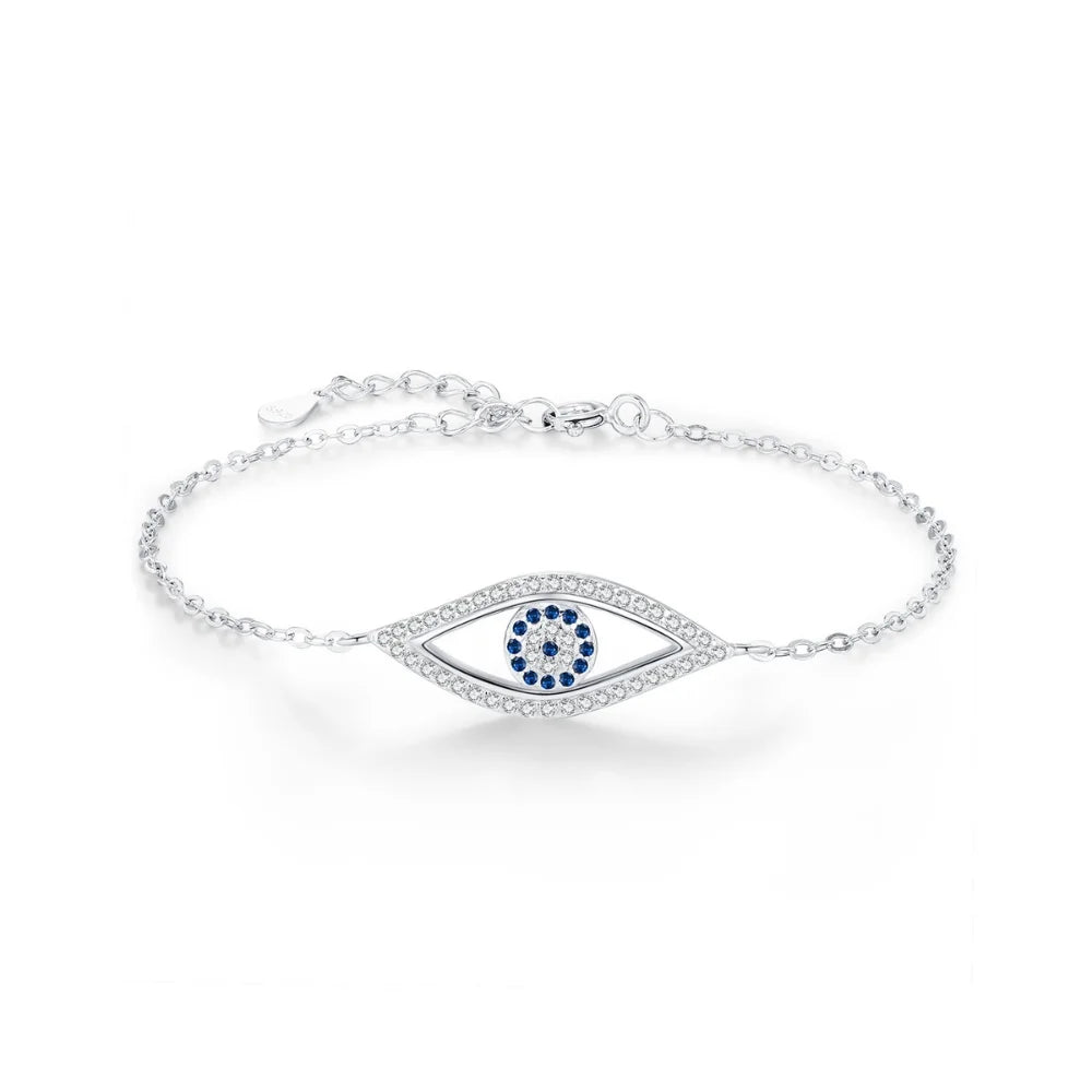 Sterling Silver Evil Eye Bracelet with Zircon - Turkish Lucky Eye Protection