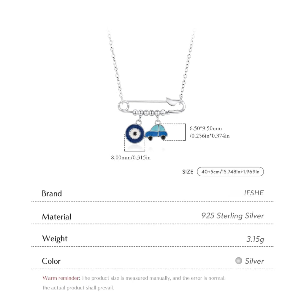 Sterling Silver Evil Eye & Car Charm Necklace - Evil Eye Choker for Women