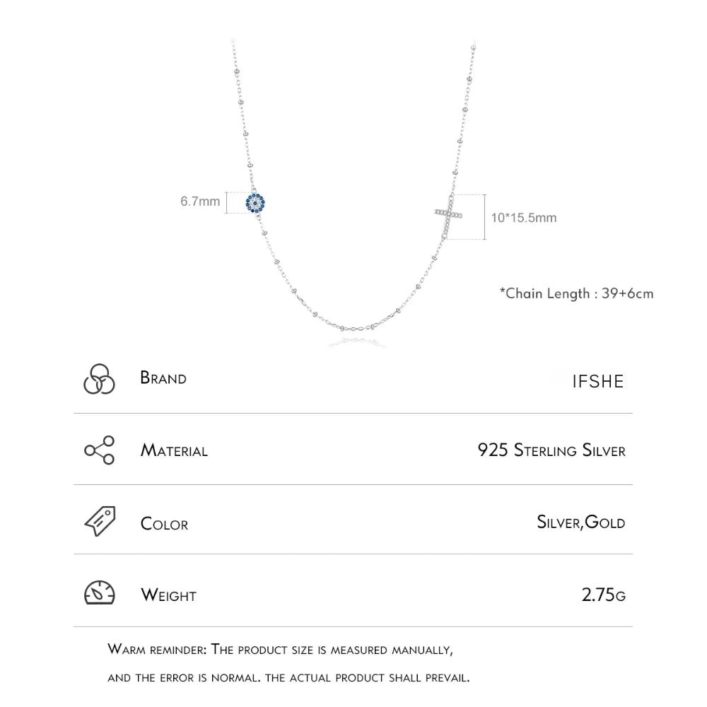 Sterling Silver Evil Eye & Cross Charm Necklace - Evil Eye Choker