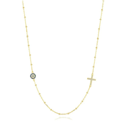 Sterling Silver Evil Eye & Cross Charm Necklace - Evil Eye Choker