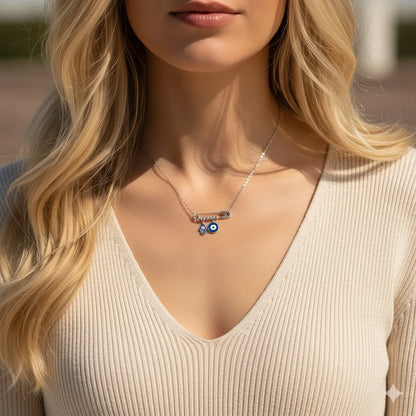Sterling Silver Evil Eye & Hamsa Hand Charm Necklace