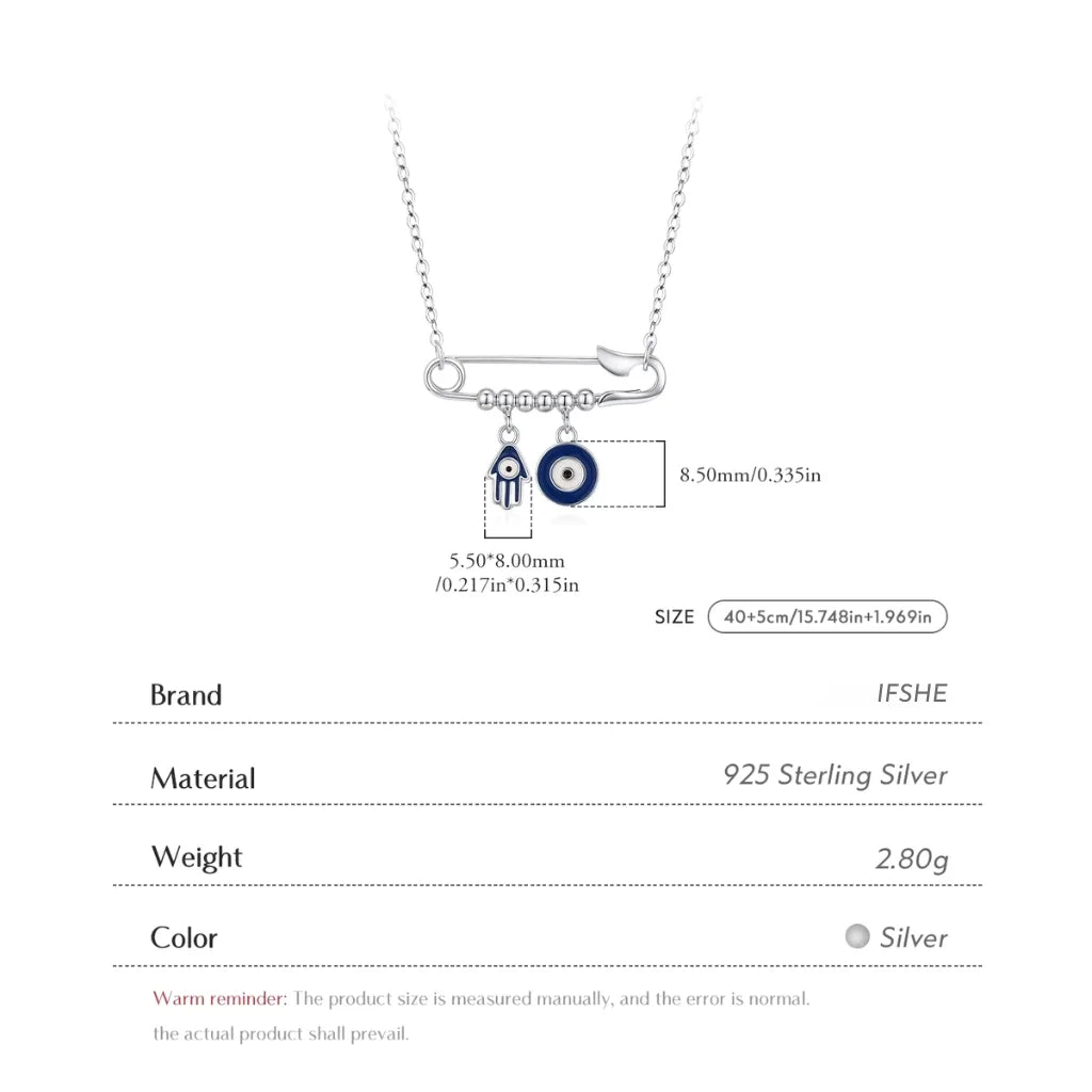 Sterling Silver Evil Eye & Hamsa Hand Charm Necklace