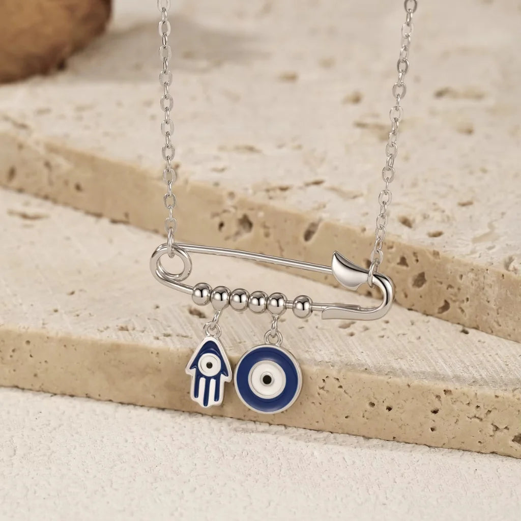 Sterling Silver Evil Eye & Hamsa Hand Charm Necklace
