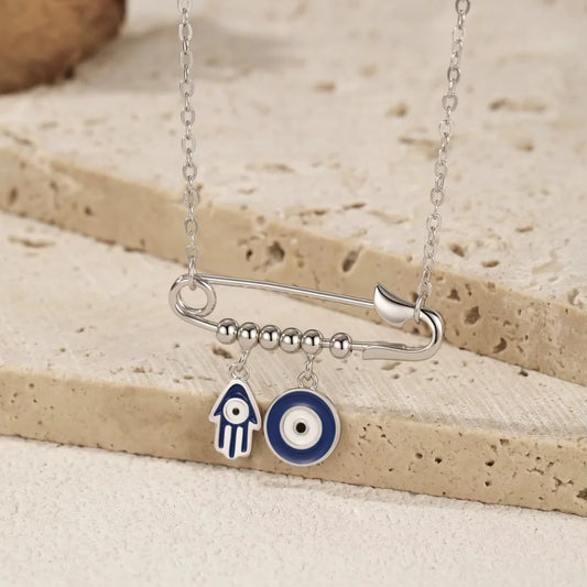 Sterling Silver Evil Eye & Hamsa Hand Charm Necklace