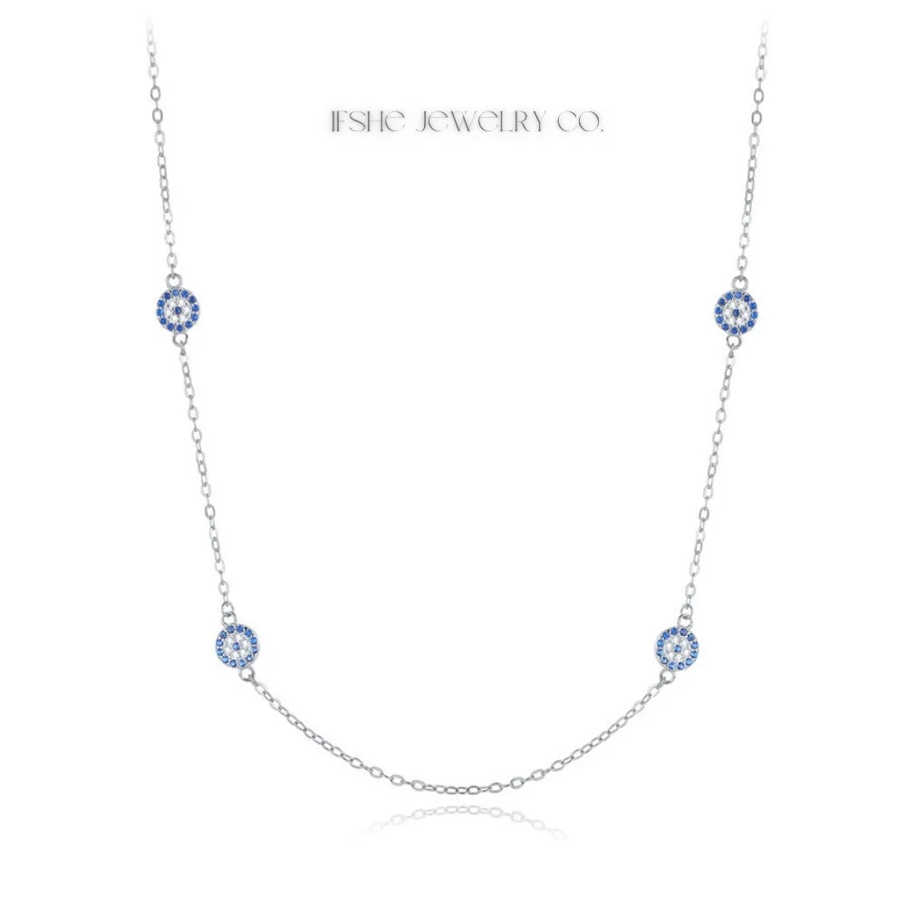 Sterling Silver Evil Eye Necklace - Turkish Blue Eye Necklace - Hamsa Hand Necklace