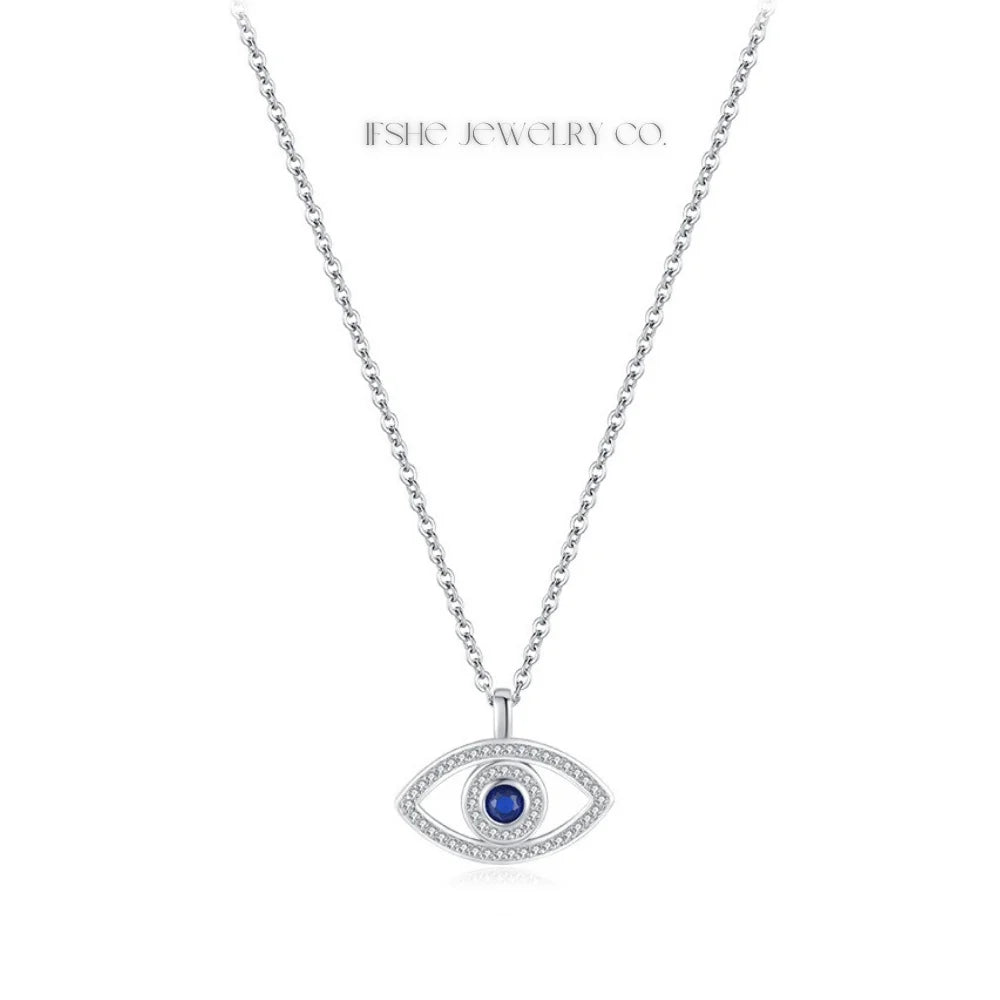 Sterling Silver Evil Eye Necklace - Turkish Blue Eye Necklace - Hamsa Hand Necklace