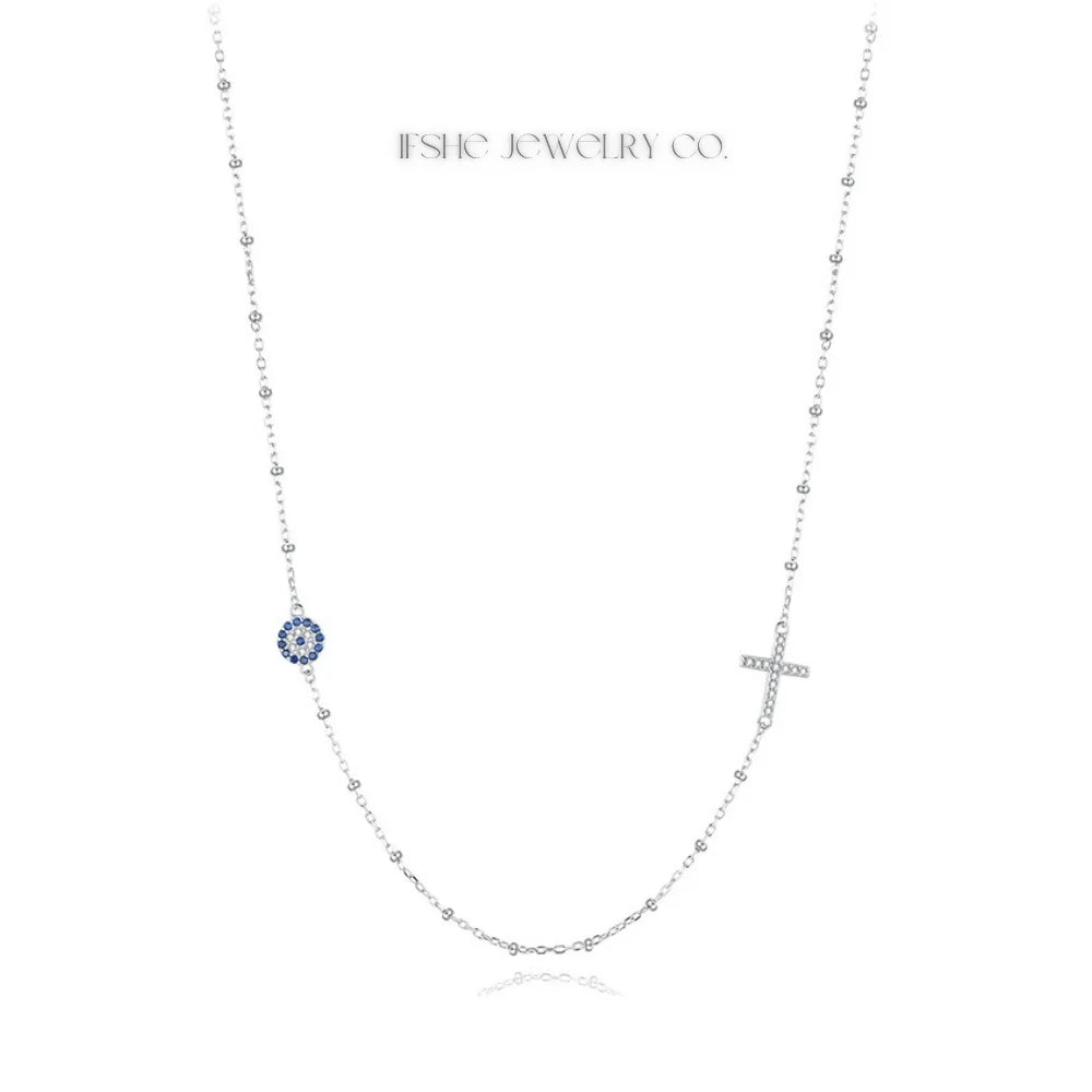 Sterling Silver Evil Eye Necklace - Turkish Blue Eye Necklace - Hamsa Hand Necklace