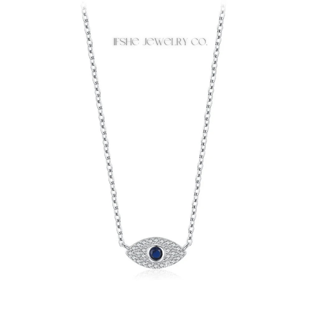 Sterling Silver Evil Eye Necklace - Turkish Blue Eye Necklace - Hamsa Hand Necklace