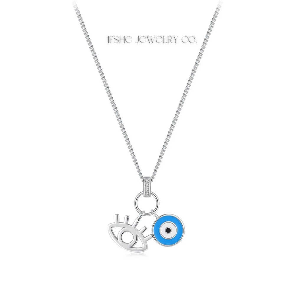 Sterling Silver Evil Eye Necklace - Turkish Blue Eye Necklace - Hamsa Hand Necklace